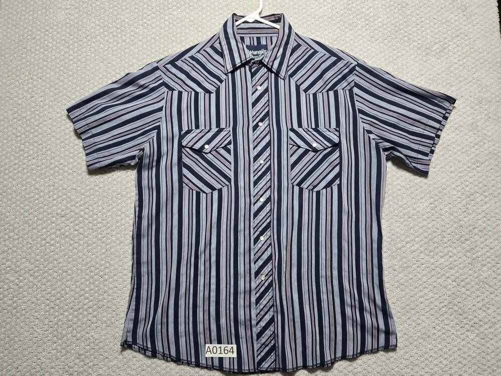 Wrangler Vintage Short Sleeve Striped Western Pearl Snap Shirt Men's Large